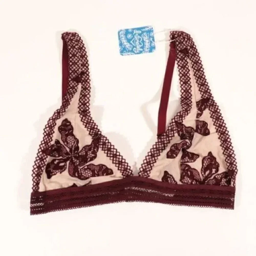 Free People Alia Bralette in Bordeaux Combo Size S NWT